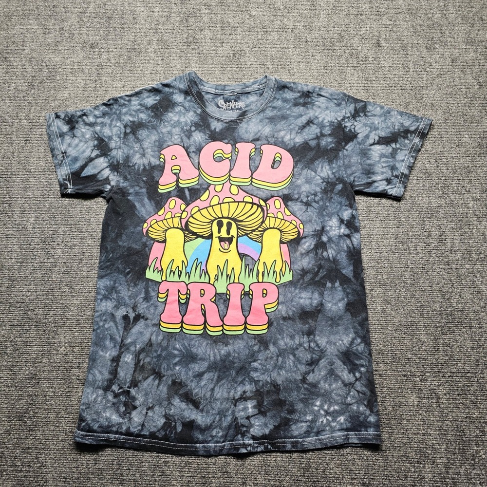 Spencers Acid Trip Mushroom Tie Dye Graphic T-Shirt Grey Black Medium